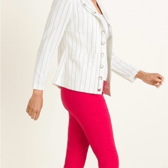 Chico’s Cream with Black Stripes Grommet Blazer Size 0 - Picture 4 of 12
